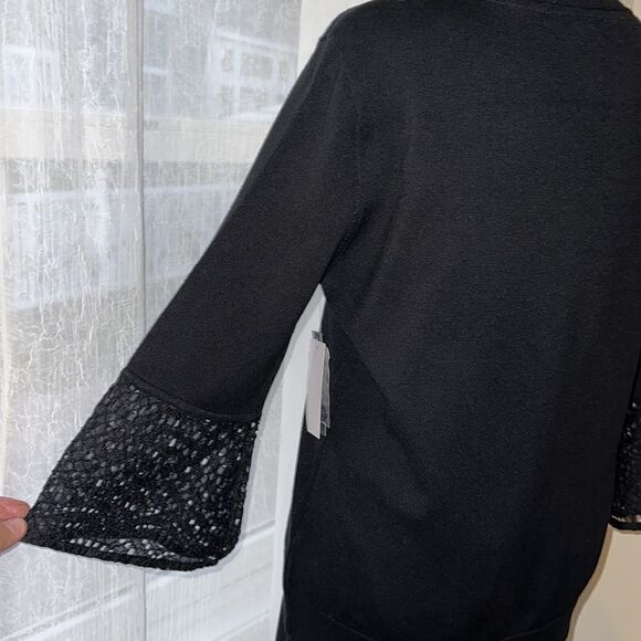 Isaac Mizrahi M Black Lace Bell Sleeve Button Front Knit Cardigan - Picture 8 of 11